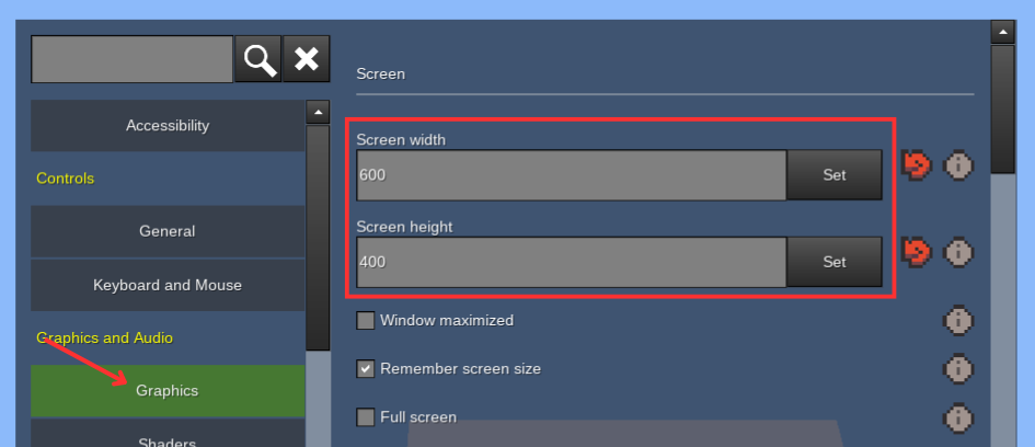 Graphics Settings Menu